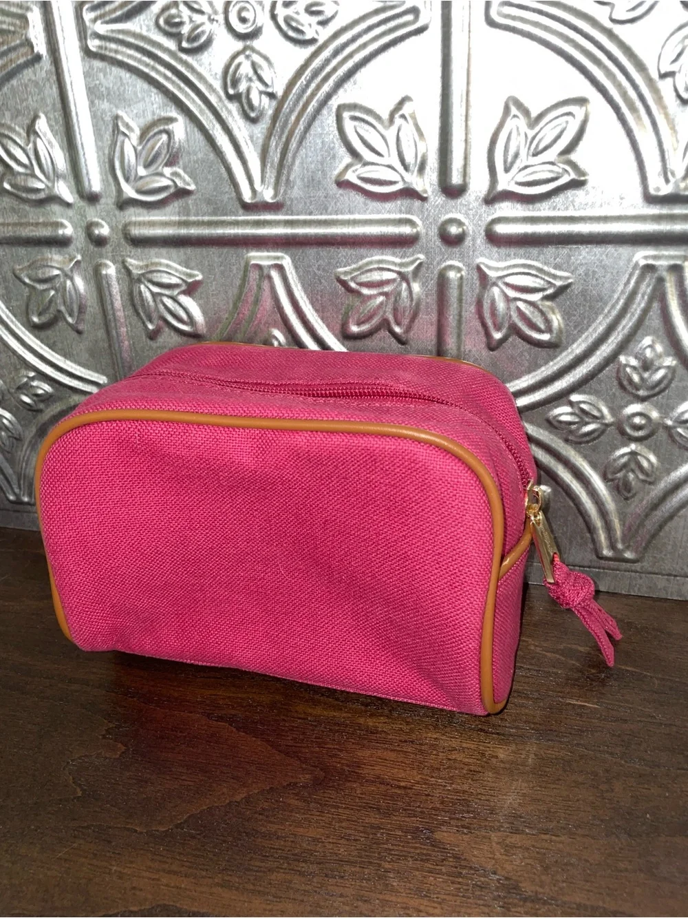 Spartina Pink Canvas Cosmetic travel Pouch with Gold Sailboat Embroidery